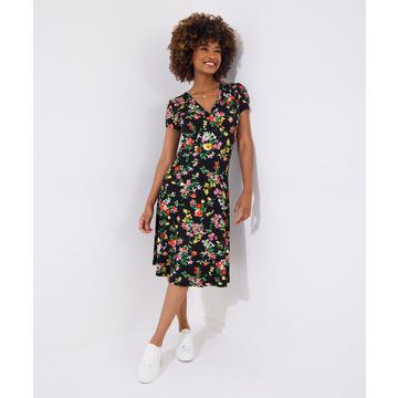 Dunkel geblümtes Jersey-Wickelkleid