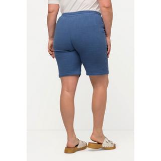 Ulla Popken  Shorts in cotone biologico con crespatura a bolle, taglio della gamba largo e cintura elastica 