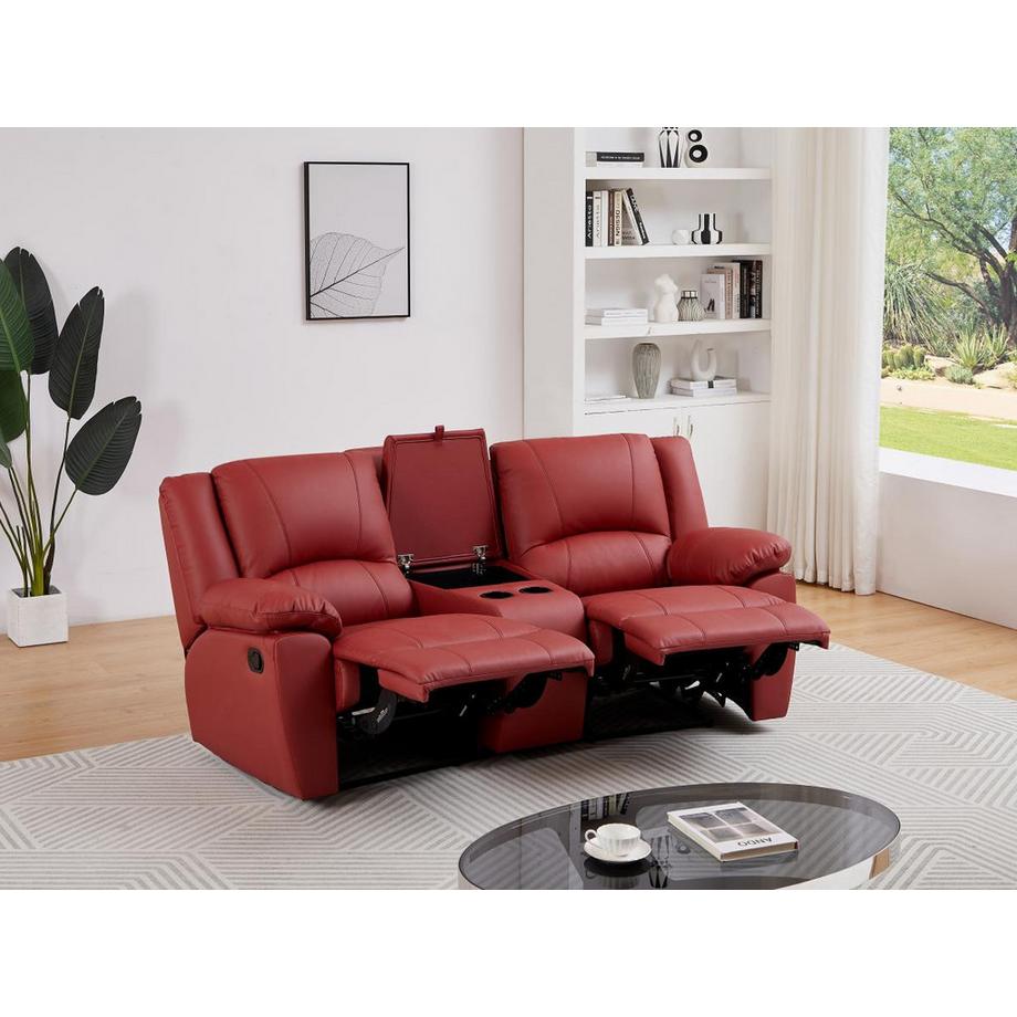 Vente-unique Canapé 2 places relax en cuir de vachette rouge AROMA  