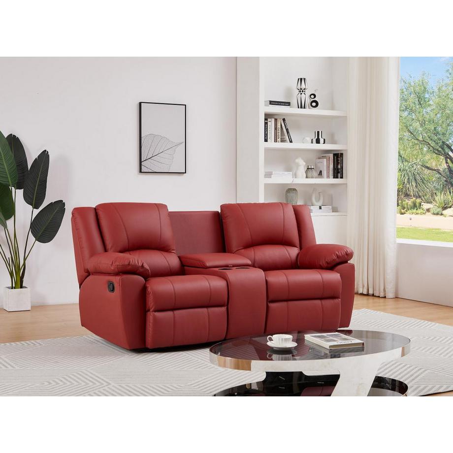 Vente-unique Canapé 2 places relax en cuir de vachette rouge AROMA  