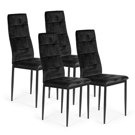 MST Lot de 4 chaises en velours noir pour salle à manger et salon ModernHome  