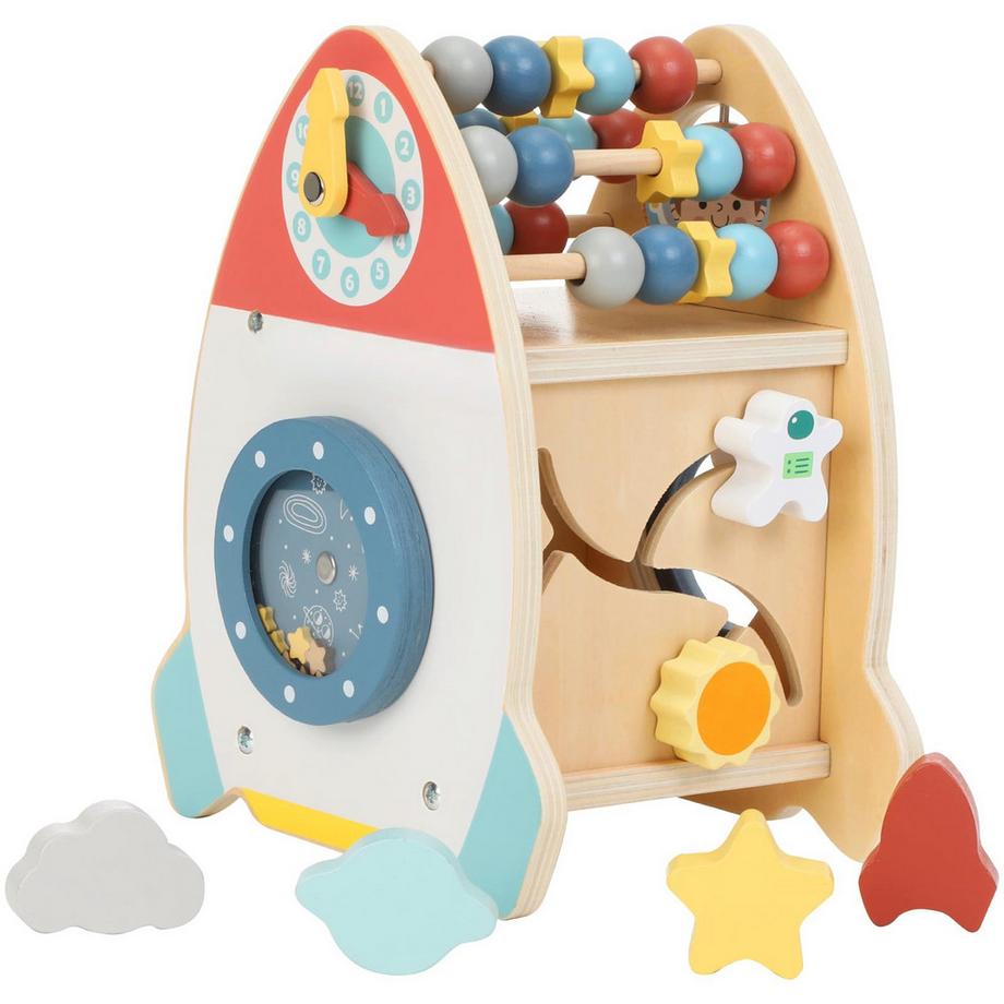 Motorikwürfel aus Holz, Baby-Holzspielzeug, Bewegliches 7 in 1 Lernspielzeug für Kleinkinder mit Abakus, Formenpuzzle, Uhr, Labyrinth