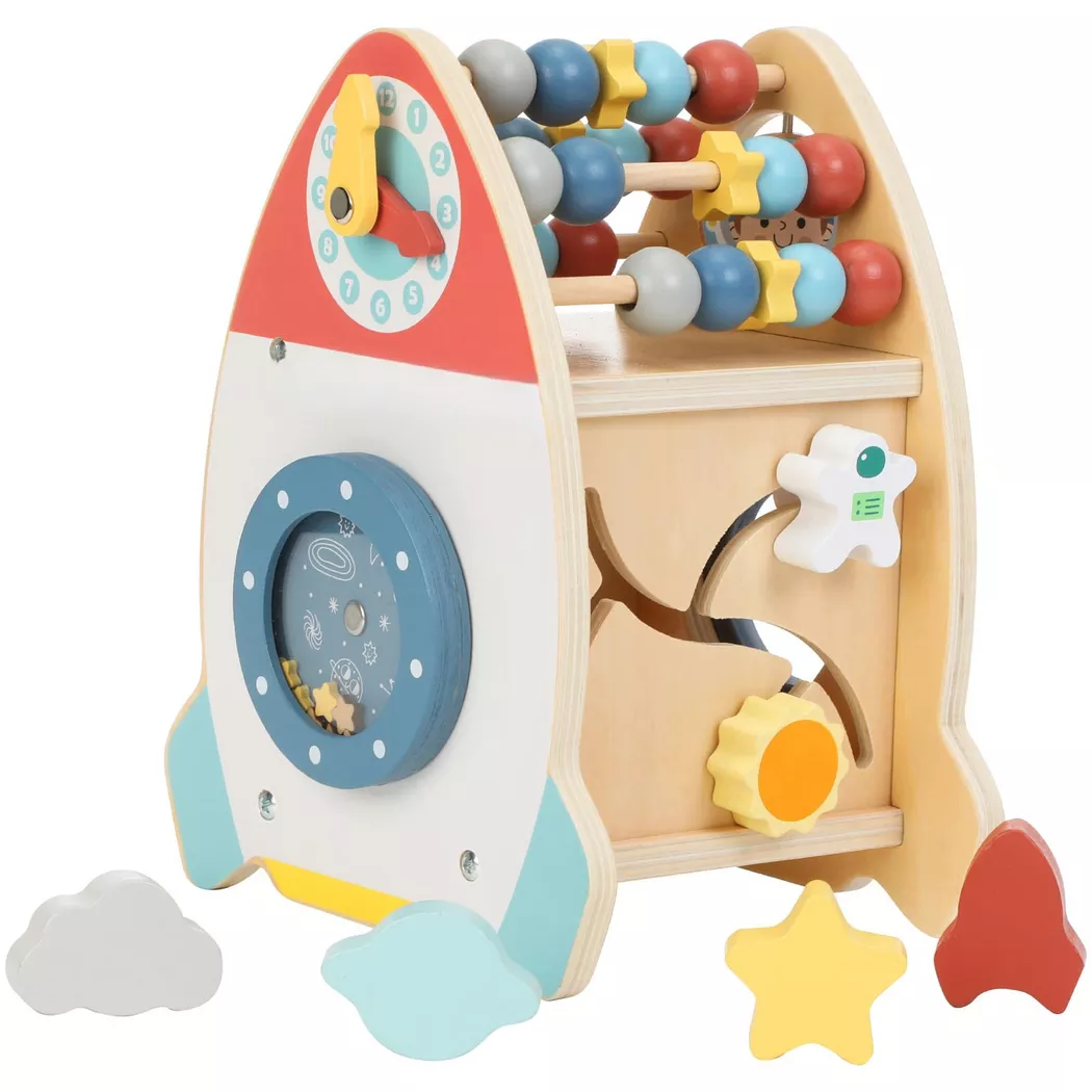 Activity-board - Motorikwürfel aus Holz, Baby-Holzspielzeug, Bewegliches 7 in 1 Lernspielzeug für Kleinkinder mit Abakus, Formenpuzzle, Uhr, Labyrinth, One Size, Multicolor