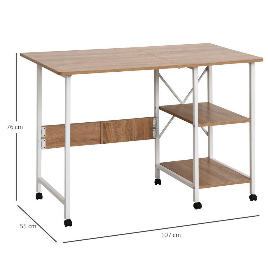 Northio Klapptisch Mobiler Schreibtisch Auf Rollen, Beistelltisch, Mdf, Natur, 107X55X76Cm  