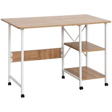 Table Pliante Bureau Mobile Sur Roulettes, Table D'Appoint, Mdf, Naturel, 107X55X76Cm