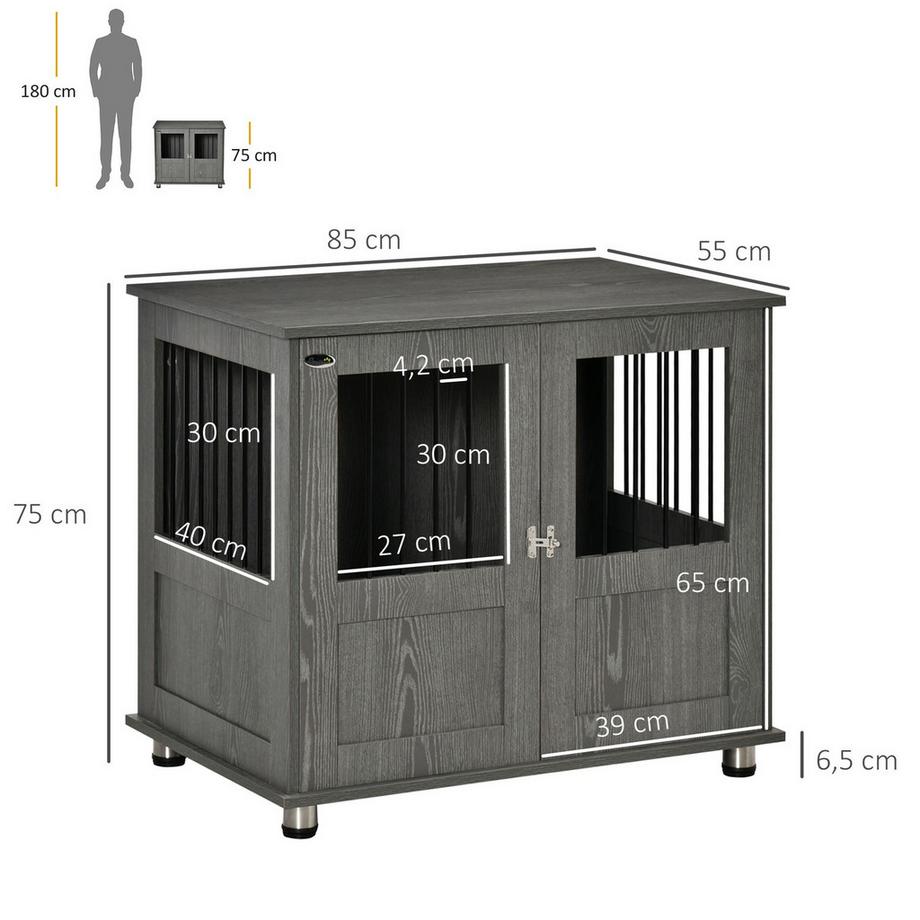 Northio  Cage pour chien pour la maison, cage pour animaux de compagnie, chenil d'intérieur avec serrure, porte magnétique, niche pour chien avec fenêtre, niche pour chiens de petite et moyenne taille, gris, 85 x 55 x 87 cm 