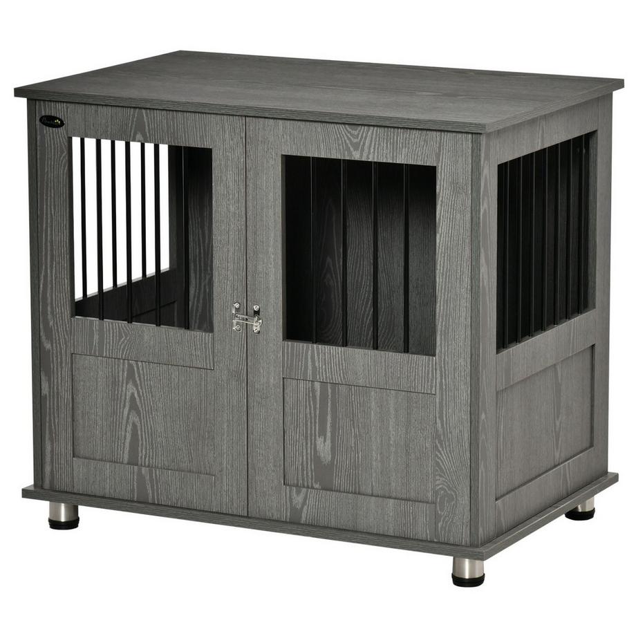 Northio  Cage pour chien pour la maison, cage pour animaux de compagnie, chenil d'intérieur avec serrure, porte magnétique, niche pour chien avec fenêtre, niche pour chiens de petite et moyenne taille, gris, 85 x 55 x 87 cm 