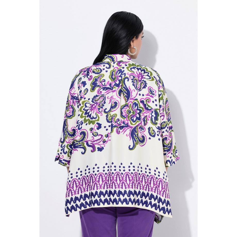 Ulla Popken Chemisier coupe évasée motif cachemire col chemise et manches 3/4  