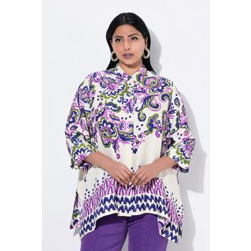 Blusa dal taglio svasato con Paisley, colletto da camicia e maniche a 3/4