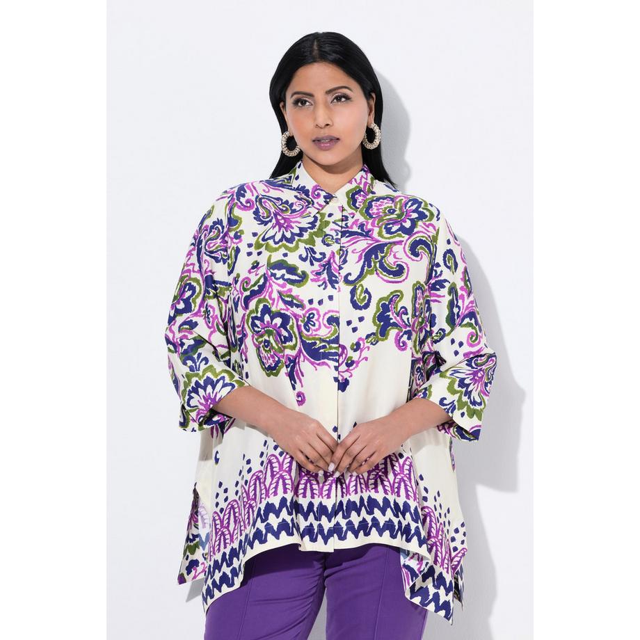 Ulla Popken Chemisier coupe évasée motif cachemire col chemise et manches 3/4  