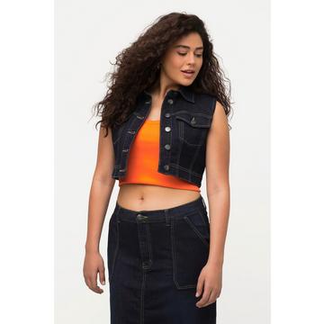 Gilet en jean, coupe slim courte sans manches, col chemise, matière recyclée