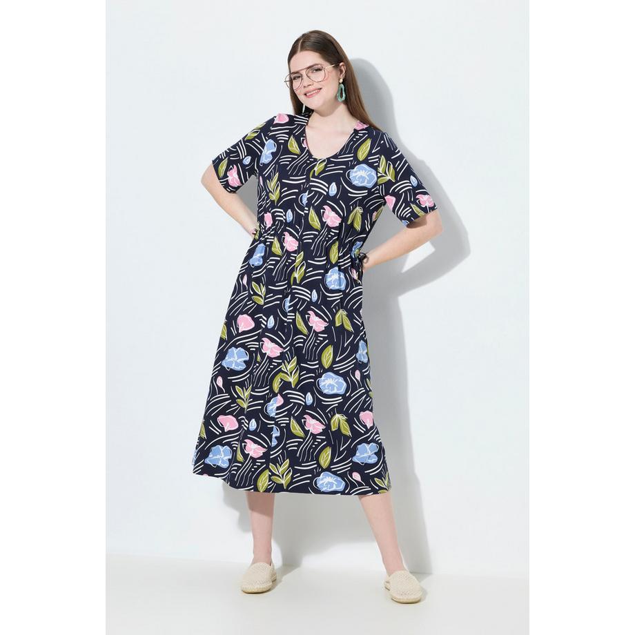 Ulla Popken Abito Midi Floreale Scollo a V Mezza Manica  