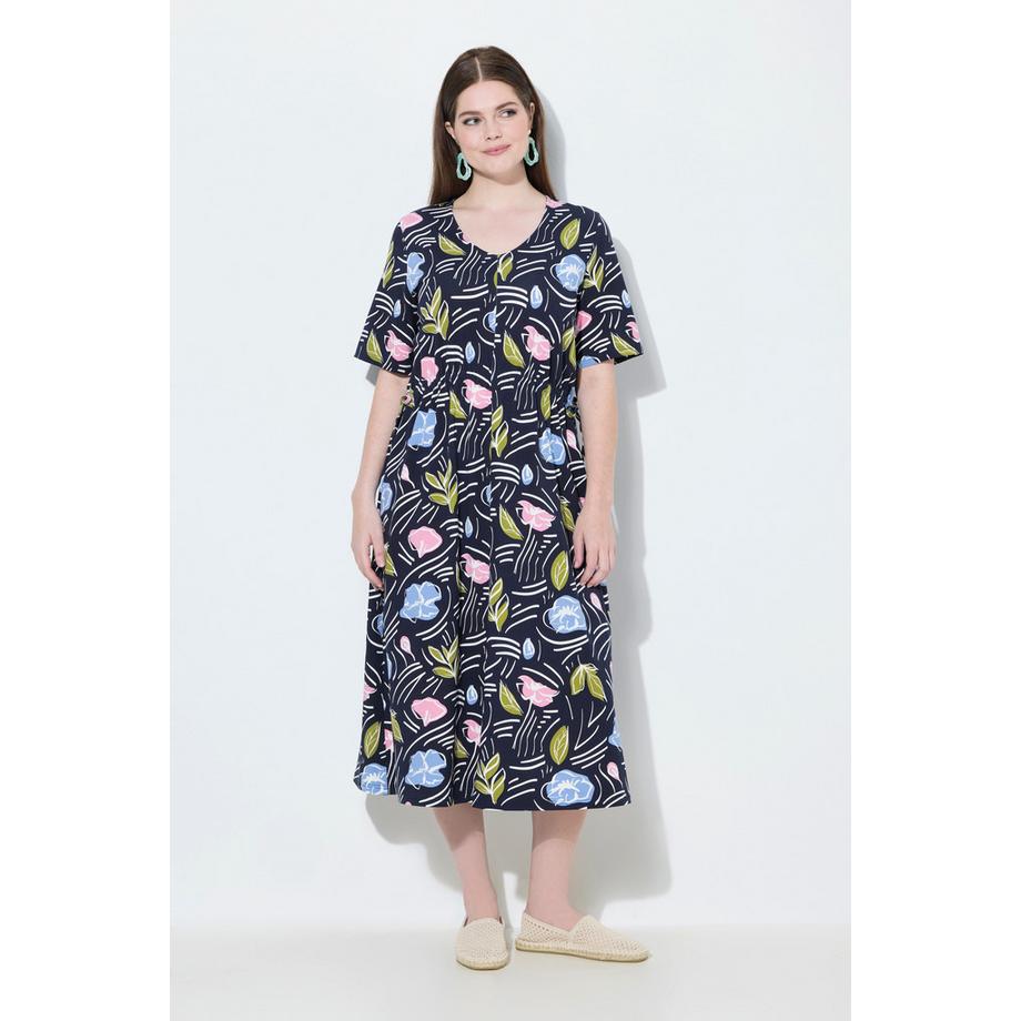 Ulla Popken Abito Midi Floreale Scollo a V Mezza Manica  