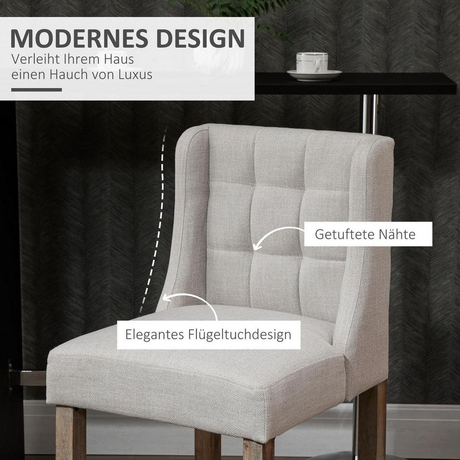 Northio Tabourets De Bar Lot De 2 Chaises De Cuisine Modernes Dossier Bas Toucher Lin Bois D'Hévéa Beige 47X50X101Cm  