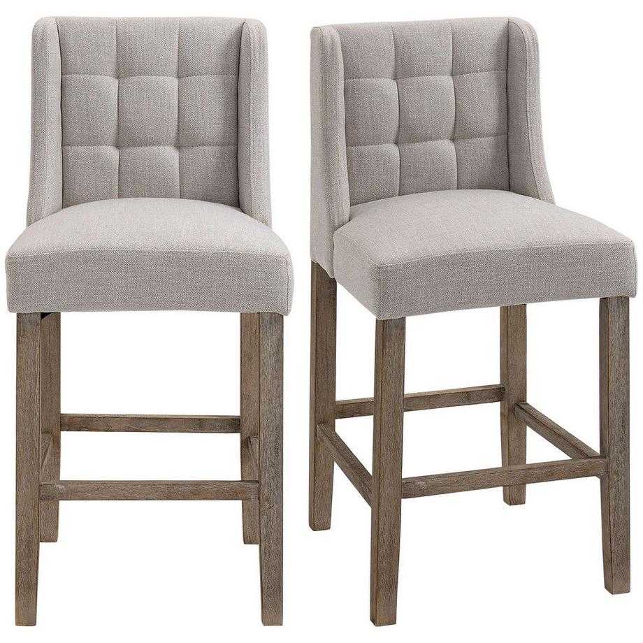 Northio Tabourets De Bar Lot De 2 Chaises De Cuisine Modernes Dossier Bas Toucher Lin Bois D'Hévéa Beige 47X50X101Cm  