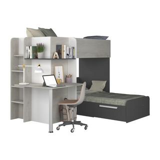 Vente-unique Lits superposés d'angle 2 x 90 x 190 cm - Avec bureau - Gris, blanc et noir + Matelas - SAMUEL  