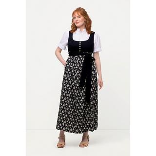 Ulla Popken  Dirndl, Blüten, Bindeband, Carree-Ausschnitt, ärmellos 