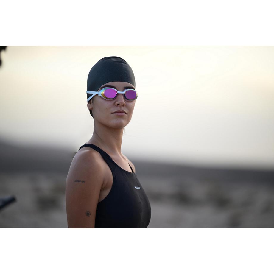 DECATHLON  Schwimmbrille Einheitsgrösse - Bfit weiss-rosa verspiegelt - Neu Antibeschlag 
