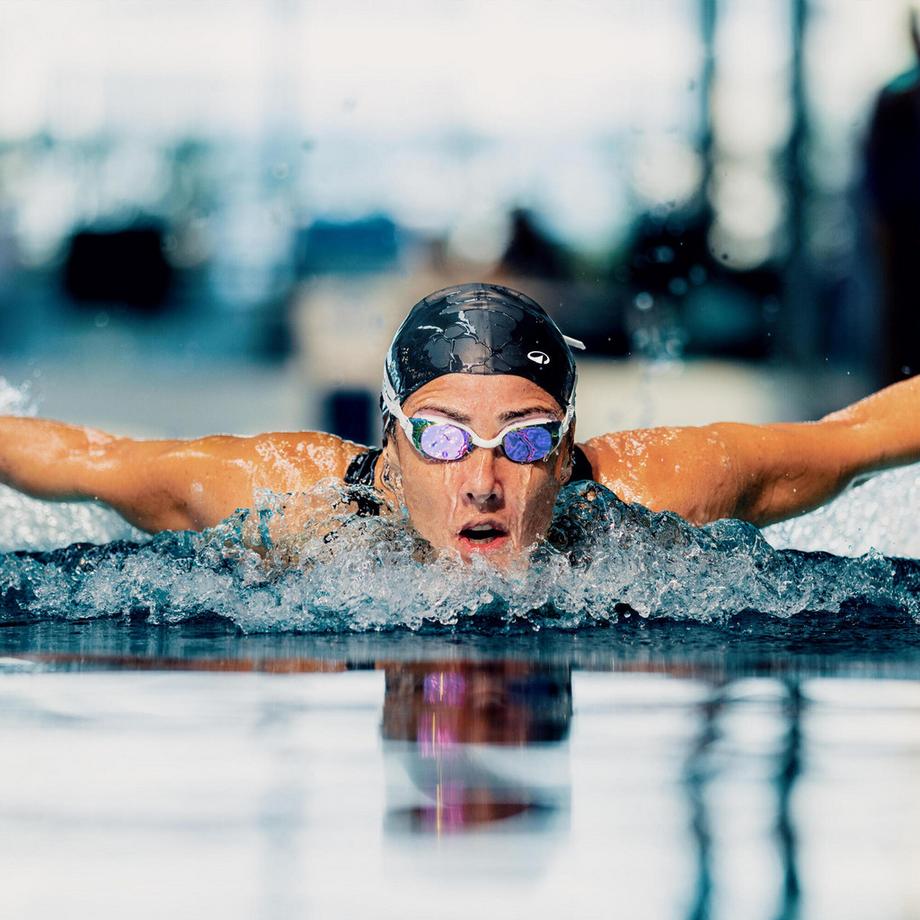 DECATHLON  Schwimmbrille Einheitsgrösse - Bfit weiss-rosa verspiegelt - Neu Antibeschlag 