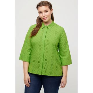 Ulla Popken  Chemisier, broderie ajourée, col chemise, manches 3/4 