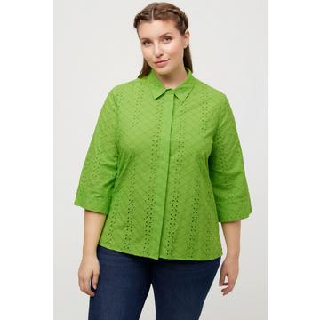 Camicia con colletto da camicia, ricami traforati e maniche a 3/4