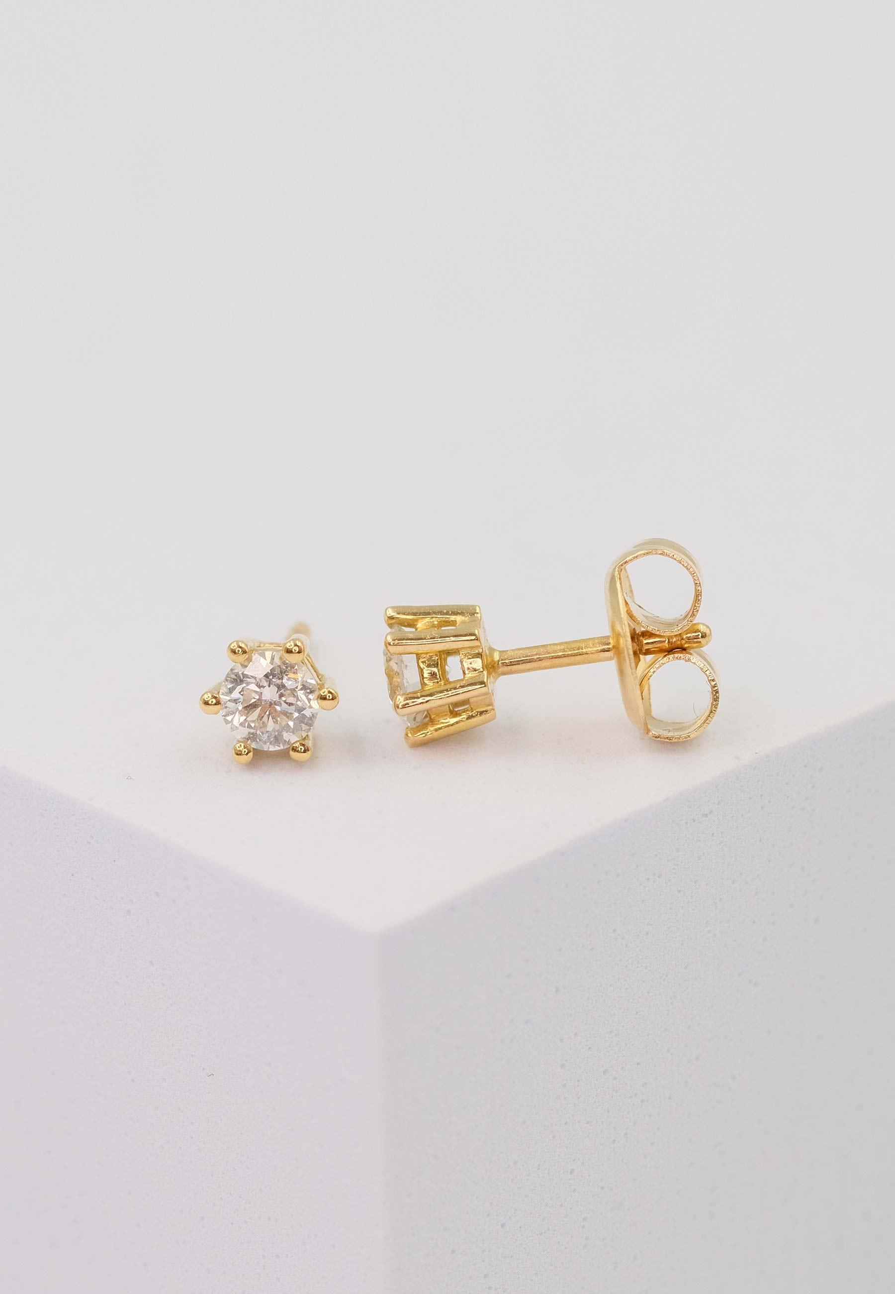 MUAU Schmuck  Clous d'oreilles solitaires 6 poignées en or jaune 750 diamants 0,50ct. 6,5mm 