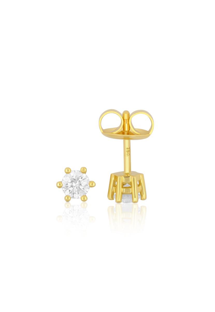 MUAU Schmuck  Clous d'oreilles solitaires 6 poignées en or jaune 750 diamants 0,50ct. 6,5mm 