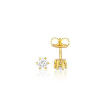 Clous d'oreilles solitaires 6 poignées en or jaune 750 diamants 0,50ct. 6,5mm