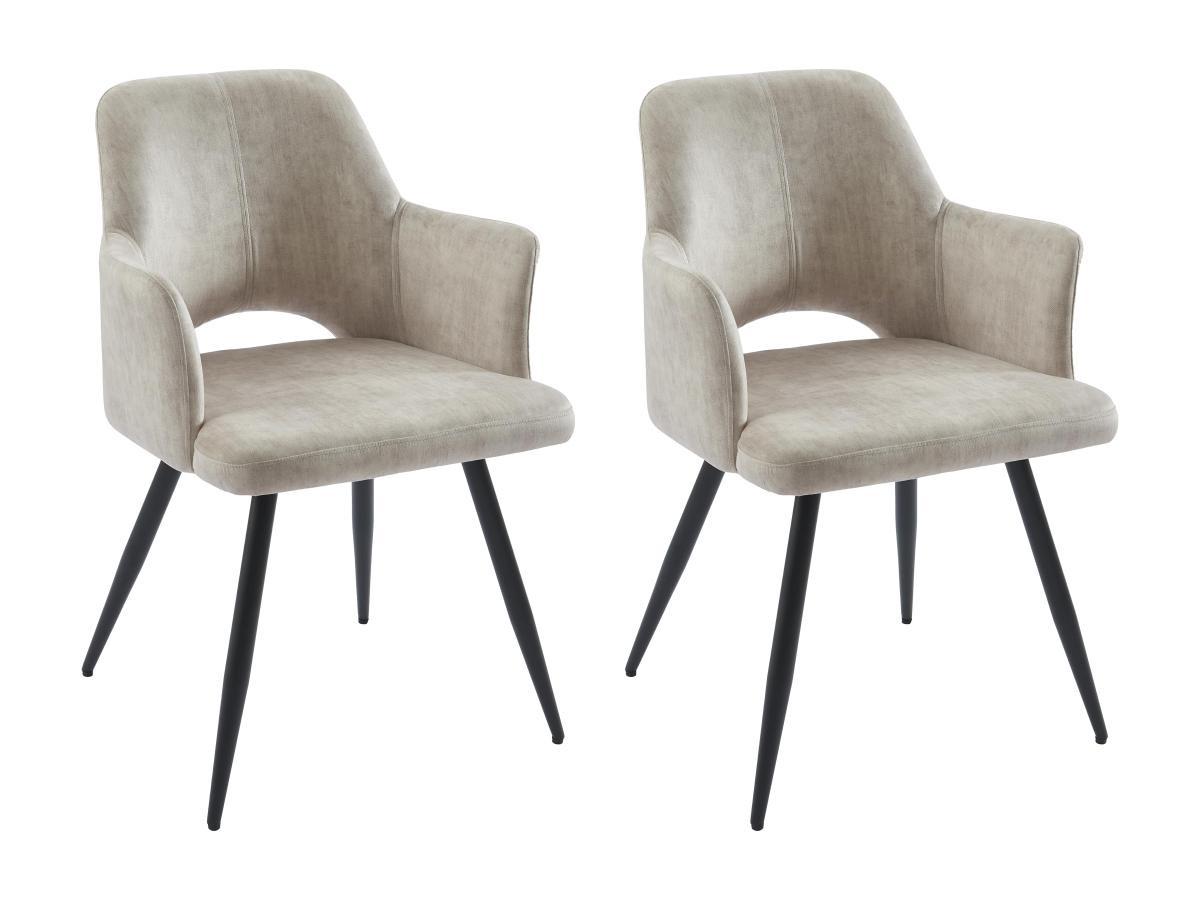 Vente-unique Lot de 2 chaises avec accoudoirs en tissu et métal noir - Beige - KADIJA  