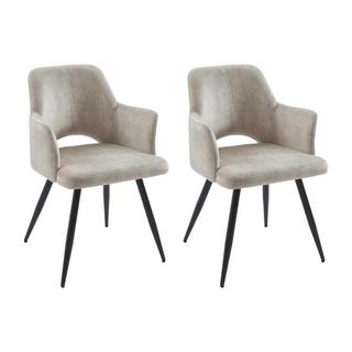 Vente-unique Lot de 2 chaises avec accoudoirs en tissu et métal noir - Beige - KADIJA  