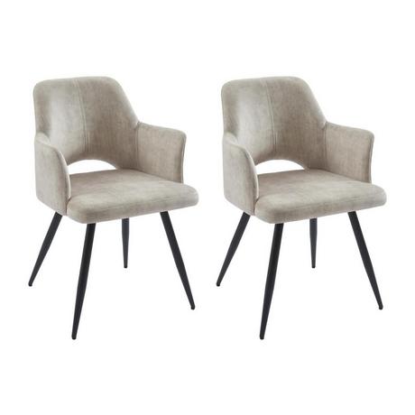 Vente-unique Lot de 2 chaises avec accoudoirs en tissu et métal noir - Beige - KADIJA  