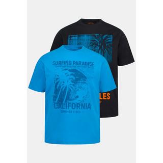 JP1880  T-shirt in confezione doppia con scollo a girocollo, mezze maniche e stampa con palme 