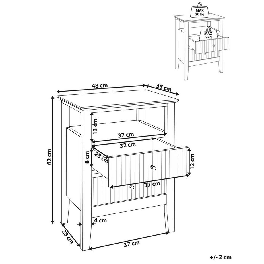 Beliani Comodino 2 cassetti en Fibra a media densità (MDF) Minimalista ASSISI  