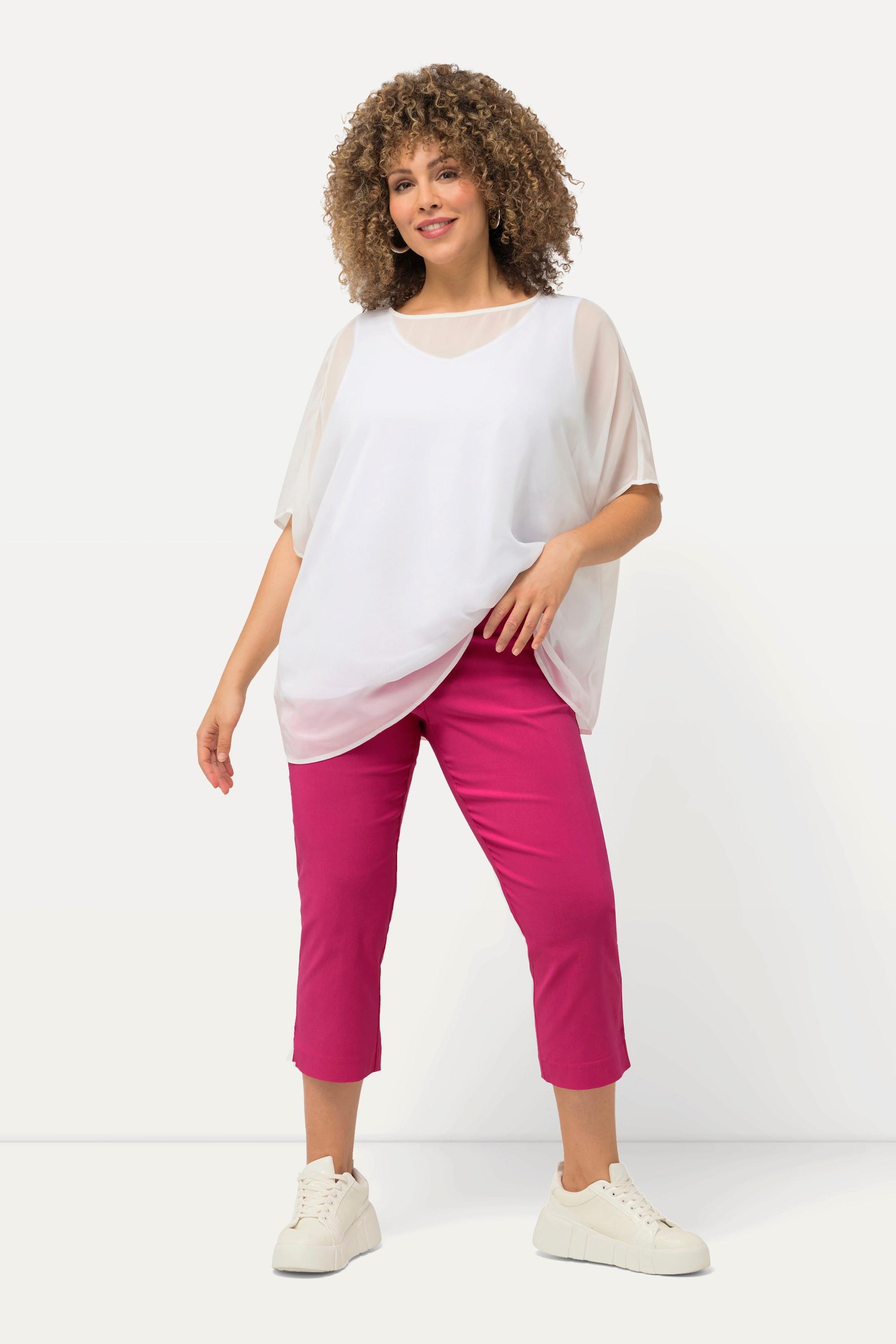 Ulla Popken  Pantalon en bengaline stretch, longueur 3/4 et taille élastique 