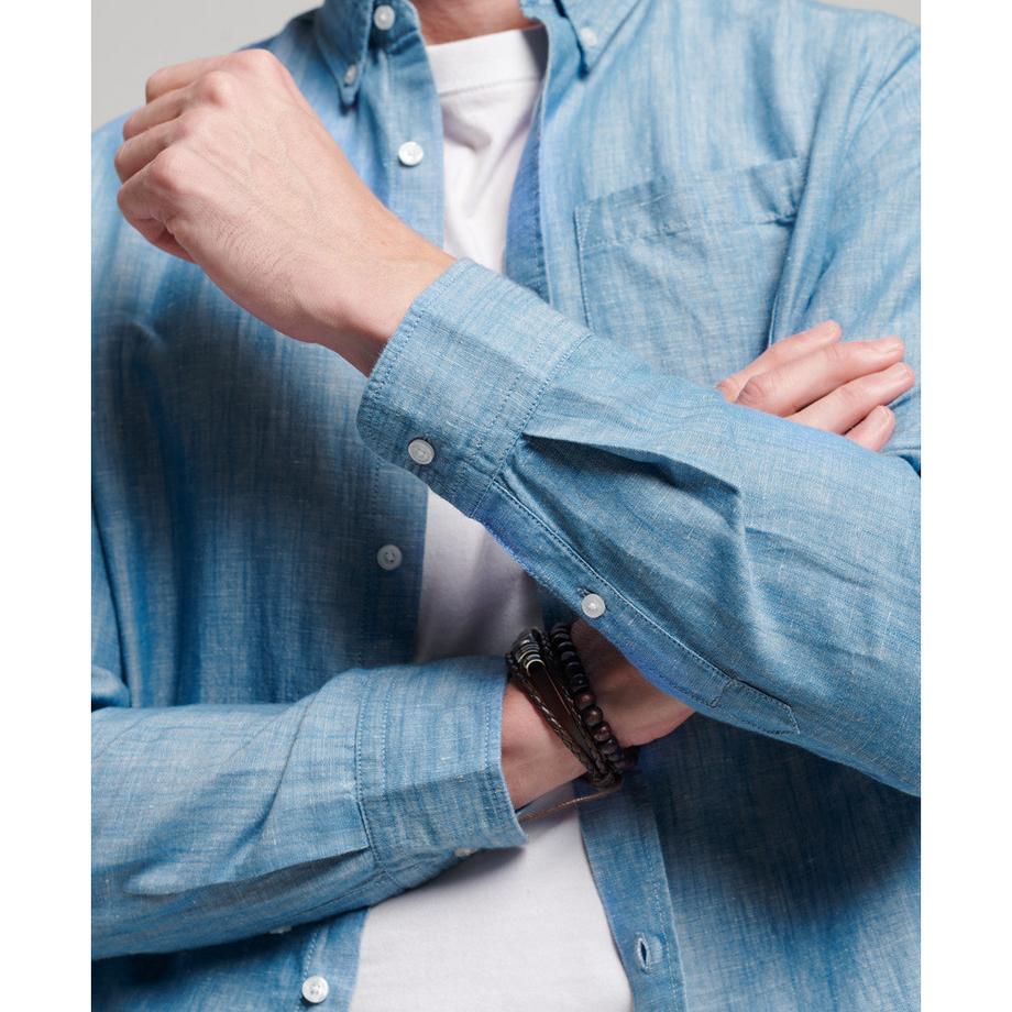 Superdry Studios Leinen Bio Baumwolle Hemd mit Knopfleiste  