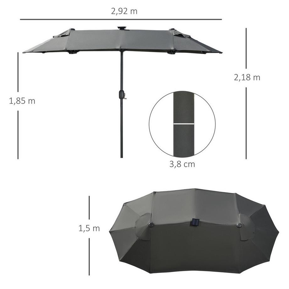 Northio Doppelsonnenschirm, 295 x 219cm, Sonnenschirmmit LED, oval, Gartenschirm windfest, stabil, Marktschirm mit verstellbarem Neigungswinkel für Terrasse, Pool, Polyester, Stahl, Dunkelgrau |  