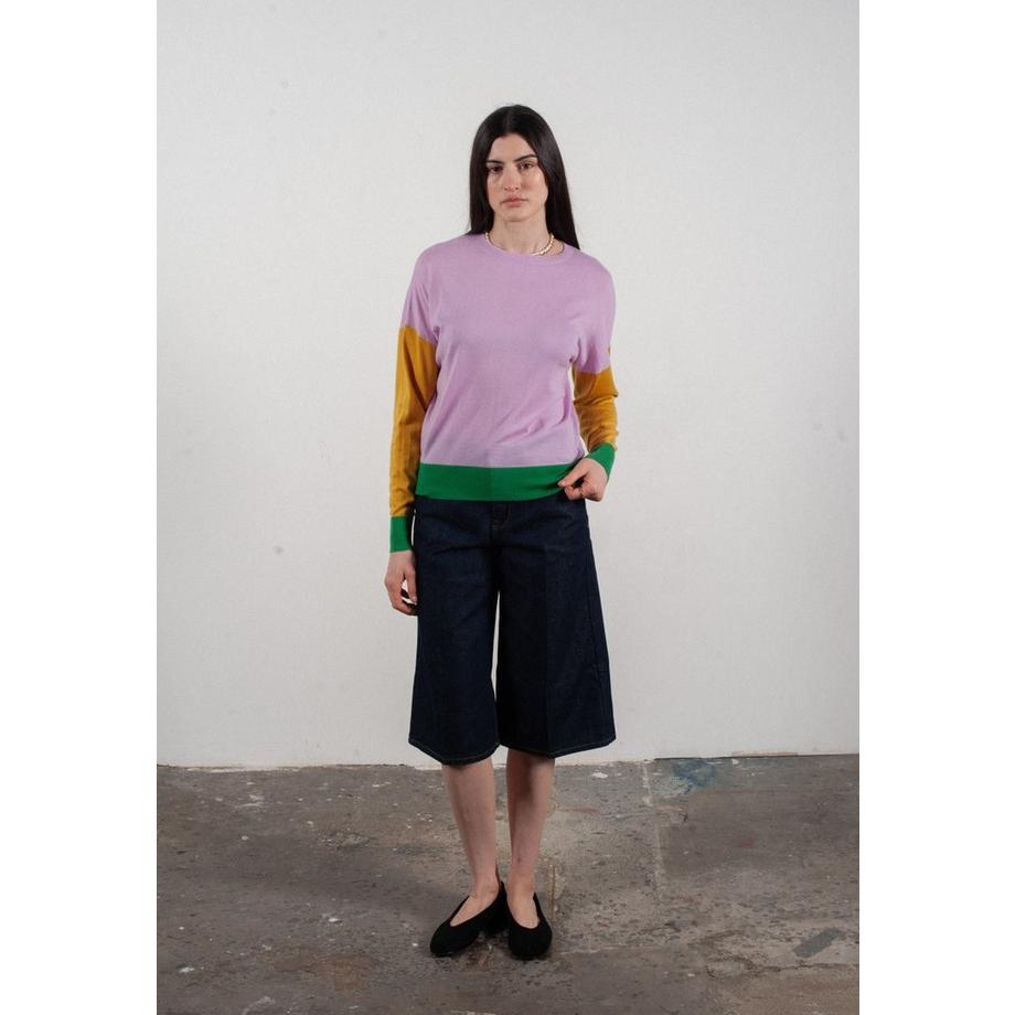 Studio Cashmere8 Zweifarbiger Oversize Rundhals Pullover  