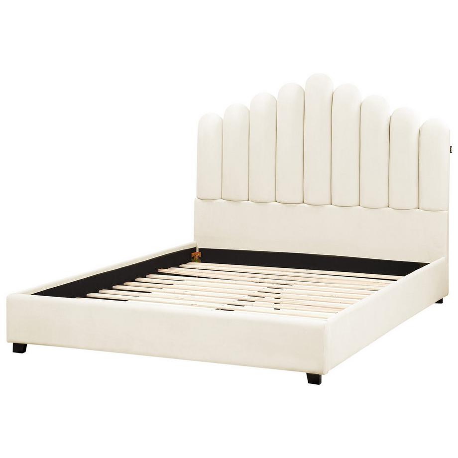 Beliani Lit avec sommier en Velours Glamour VINCENNES  