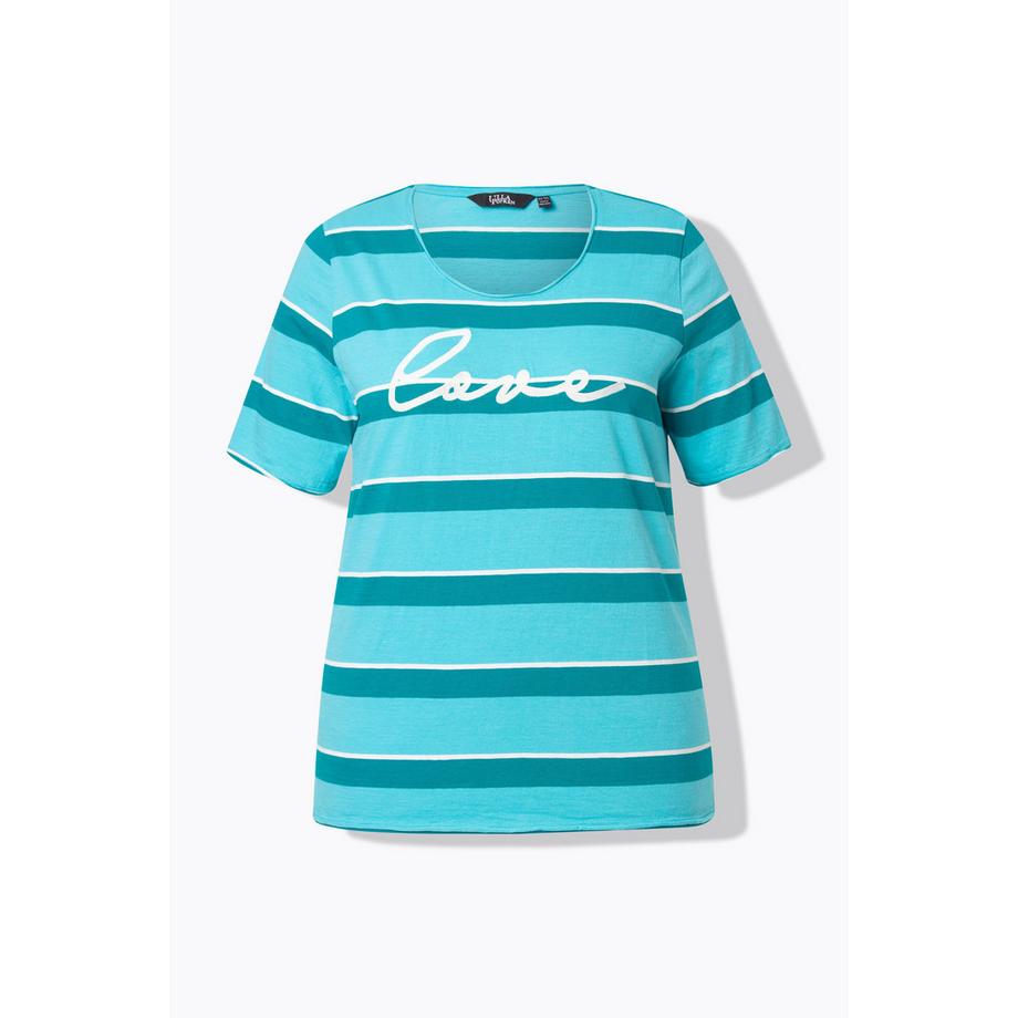 Ulla Popken T-shirt Rayé Broderie Encolure Ronde Manches Courtes Bords Roulottés  