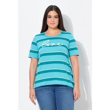T-shirt rayé avec broderie. Encolure ronde et manches courtes. Bords roulottés