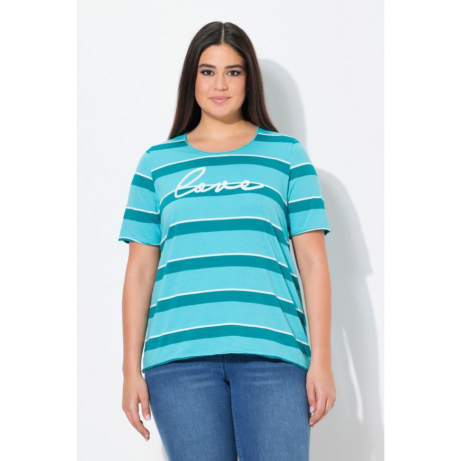 Ulla Popken T-shirt Rayé Broderie Encolure Ronde Manches Courtes Bords Roulottés  