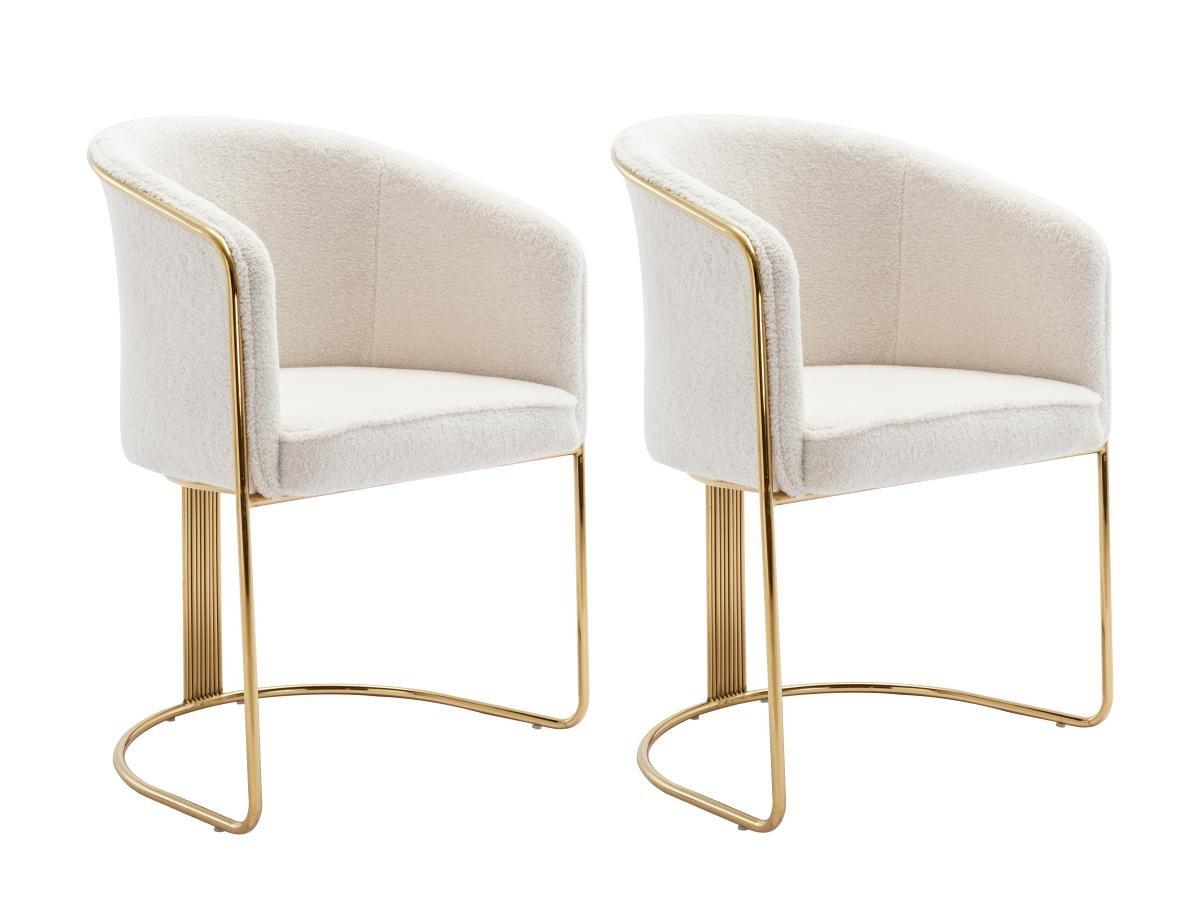 PASCAL MORABITO Lot de 2 chaises avec accoudoirs en tissu bouclette et métal - Blanc et doré - JOSETHE de Pascal MORABITO  
