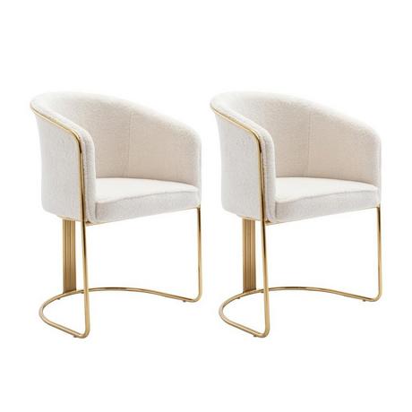 PASCAL MORABITO Lot de 2 chaises avec accoudoirs en tissu bouclette et métal - Blanc et doré - JOSETHE de Pascal MORABITO  