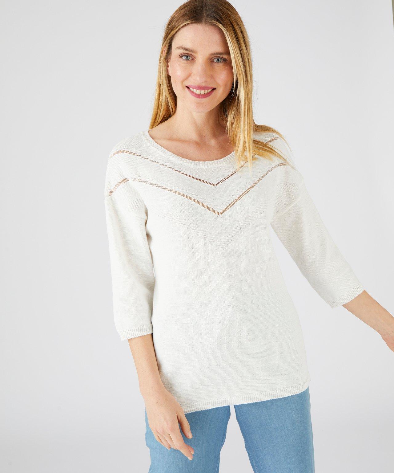 Image of Pullover Mit Ajour-motiv. Damen Weiss 46/48