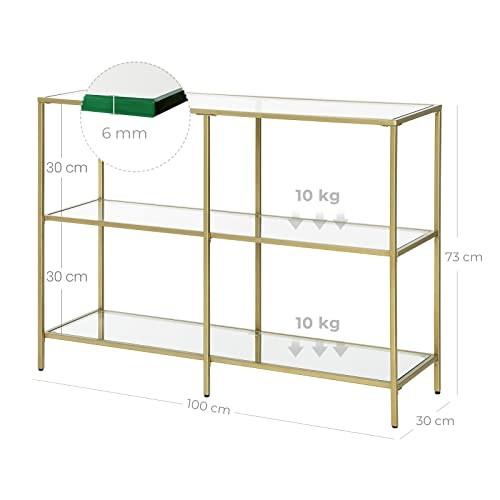 Pricenet Eleganter goldener Konsolentisch mit 3 Regalen und Glasplatten  