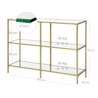Pricenet Eleganter goldener Konsolentisch mit 3 Regalen und Glasplatten  
