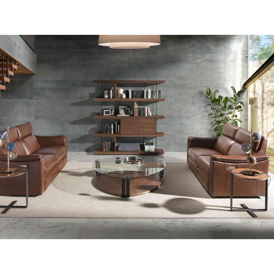 ANGEL CERDA Table d'angle ronde en noyer et acier noir  