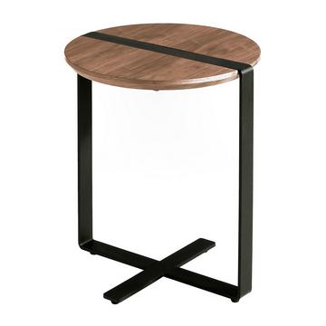 Table d'angle ronde en noyer et acier noir