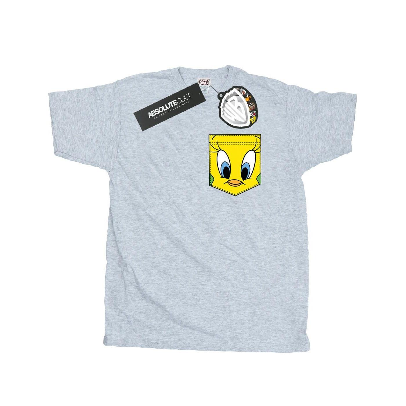 Image of Tweety Pie Face Faux Pocket Tshirt Herren Grau 3XL