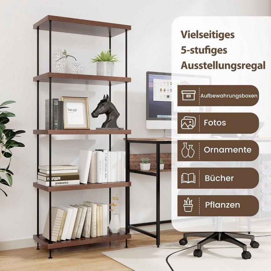 Northio 5 Ebenen Standregal mit Metallrahmen Industrielles Bücherregal Lagerregal 60 x 29,5 x 147 cm  